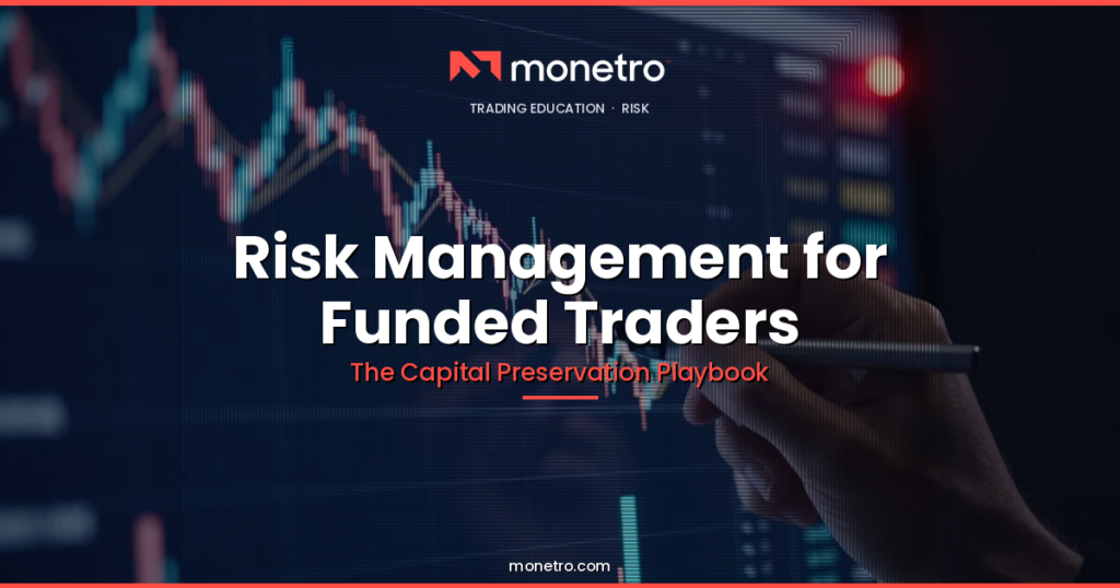 Risk Management for Funded Traders — The Capital Preservation Playbook header on dark trading chart background