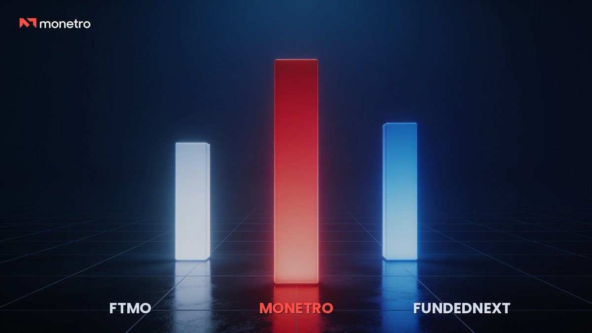 Monetro vs FTMO vs FundedNext profit split and fee comparison chart