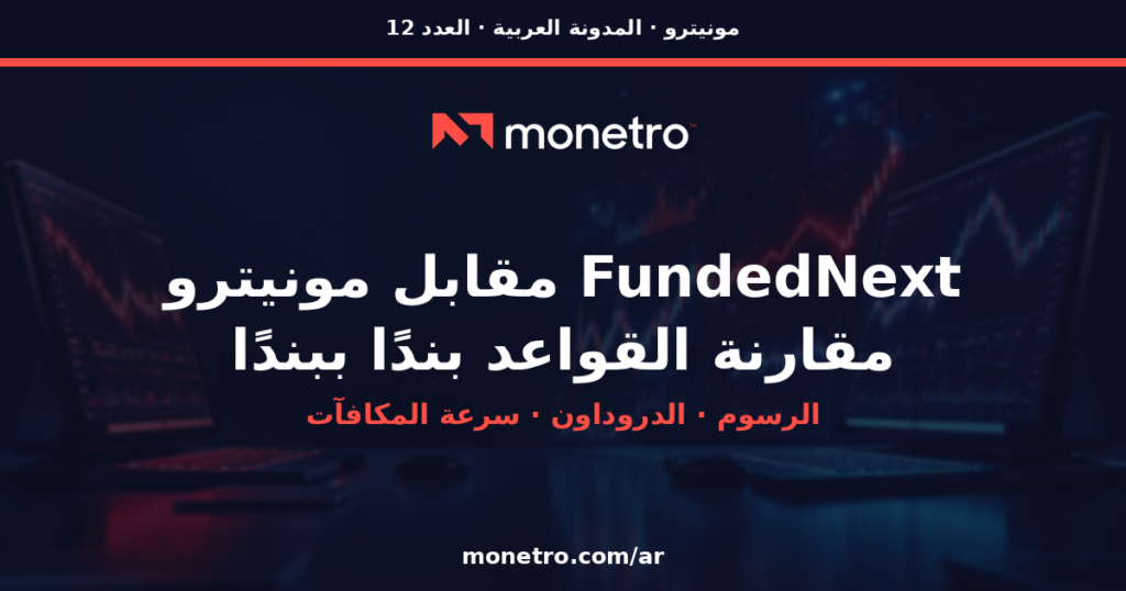 FundedNext vs Monetro Arabic header - Monetro مقارنة القواعد: FundedNext مقابل مونيترو - مقارنة القواعد: FundedNext مقابل مونيترو - Monetro